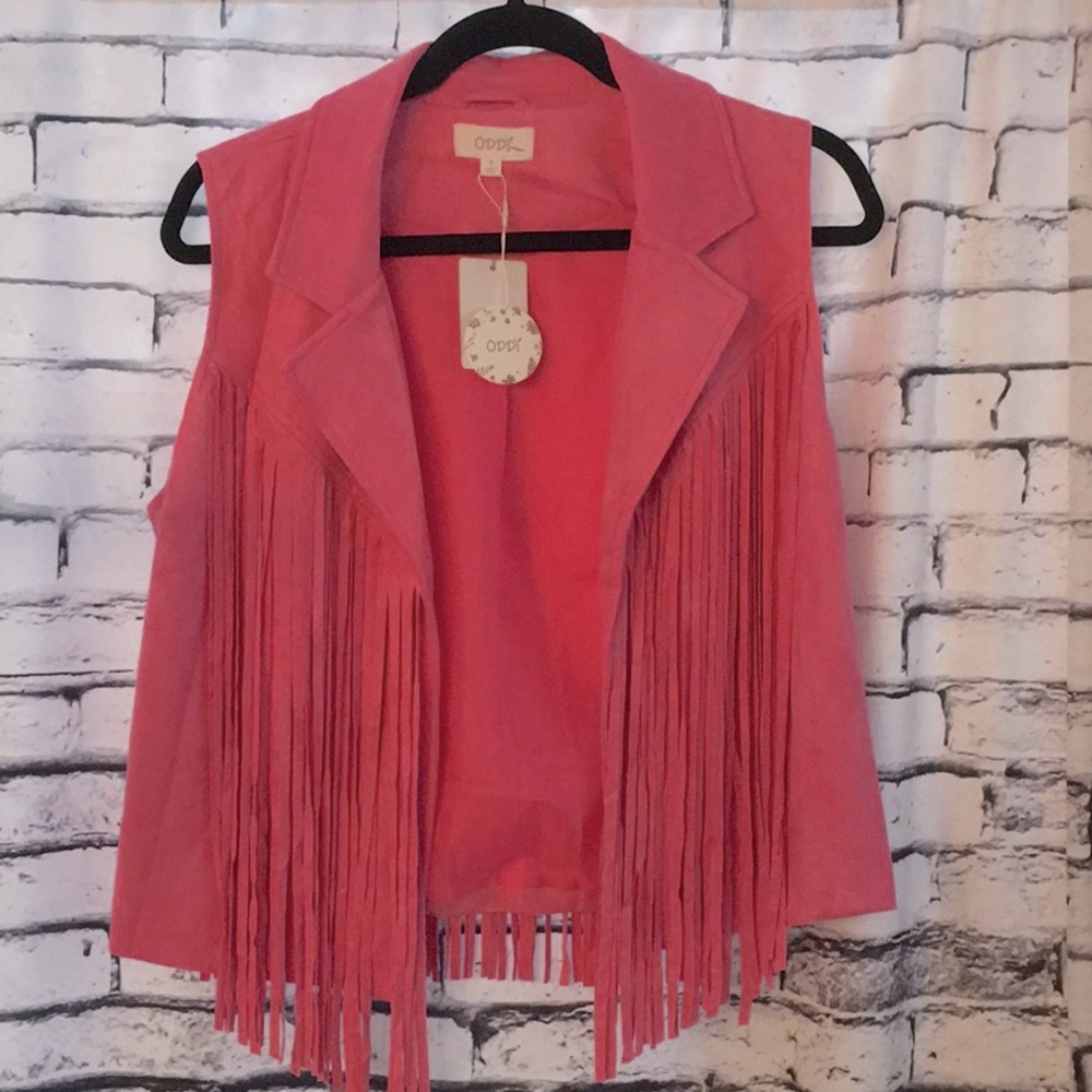 Oddy pink fringe vest